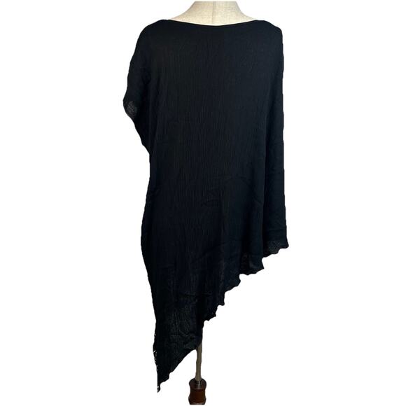 Black Pleated Asymmetrical Shawl Lace Trim Size L Floral Off The Shoulder - Picture 6 of 8